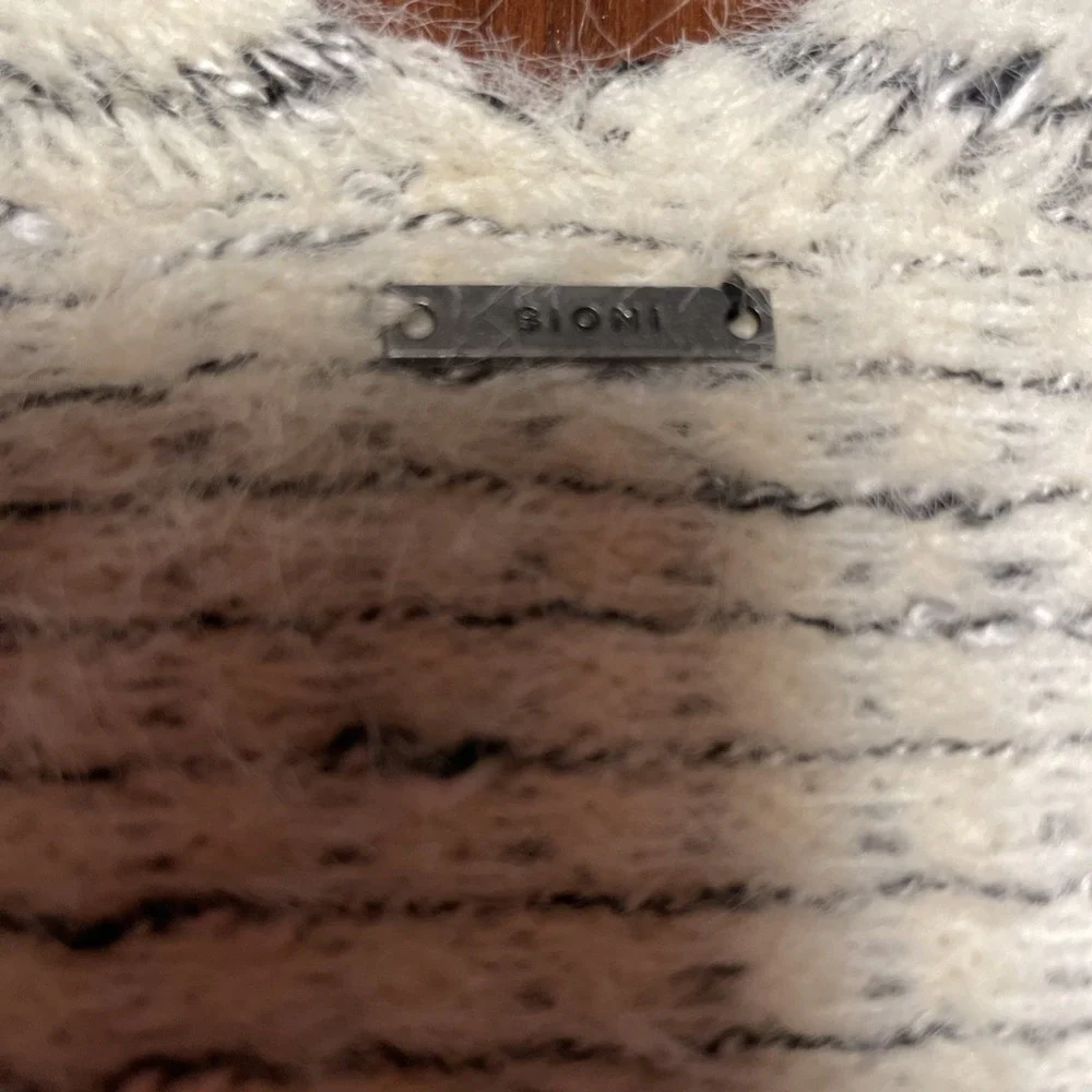 SIONI Open Front Cardigan Crop Sweater Fuzzy Drape Front Light Beige M Boxy Flow